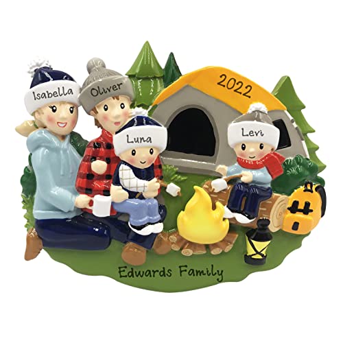 Personalized Camp Fire Family of 4 Christmas Ornament
