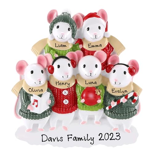 Personalized Family of 6 Mouse Sweater Ornament