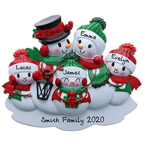 Personalized Snowman Family of 5 Christmas Ornament