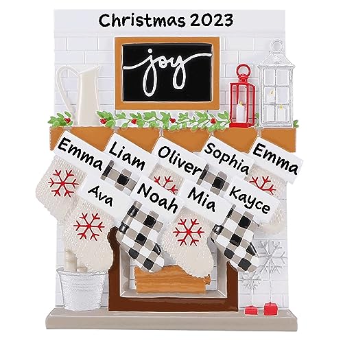 Fireplace Mantle Family Personalized Ornament (Family of 9)