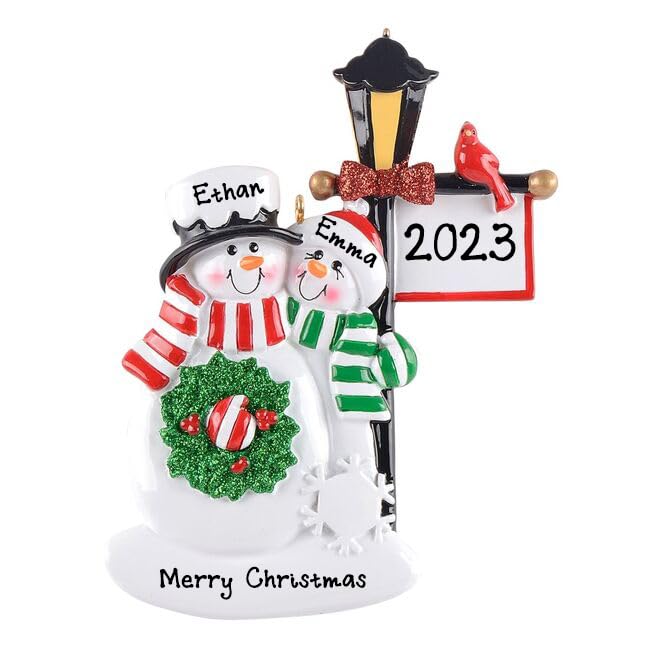 Personalized Snowman Couple Christmas Ornaments - (Family of 2)