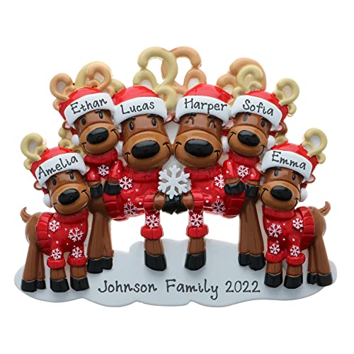 Personalized Mr. & Mrs. Reindeer Family Ornament (Family of 6)