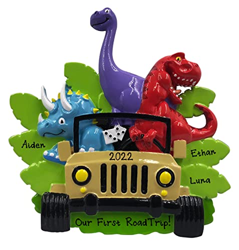 Dino Family of 3 Personalized Christmas Ornament