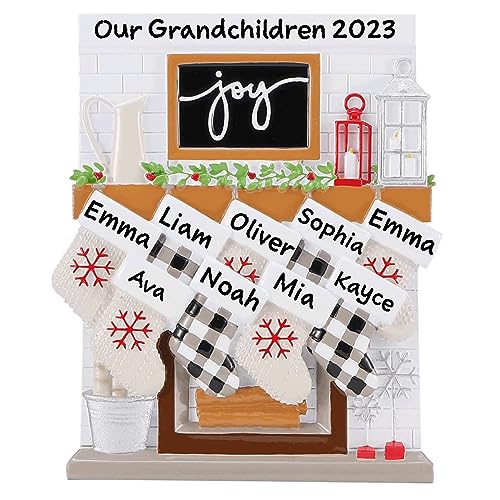 Fireplace Mantle Family Personalized Ornament 2023 (Family of 9)