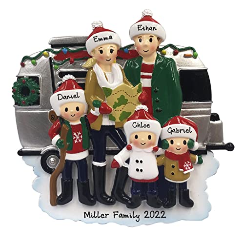 Personalized Motor Home Vacation RV Family of 5 Christmas Tree Ornament