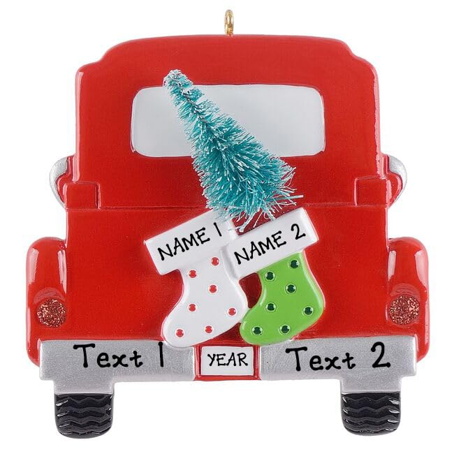 Personalized Vintage Red Truck Christmas Ornaments - Family of 2
