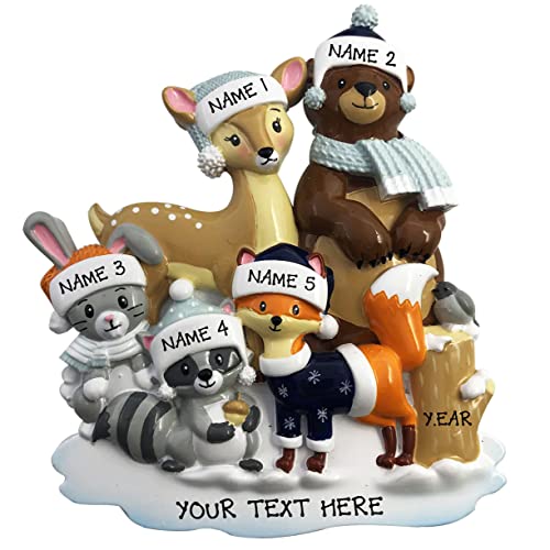 Family of 5 Personalized Woodland Zoo Animals Ornament