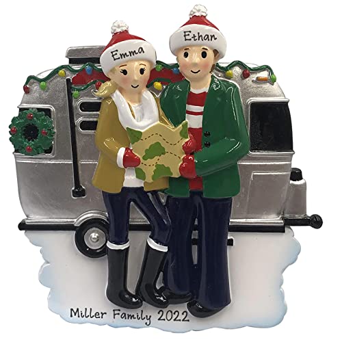 Personalized Motor Home Vacation RV Family of 2 Christmas Tree Ornament