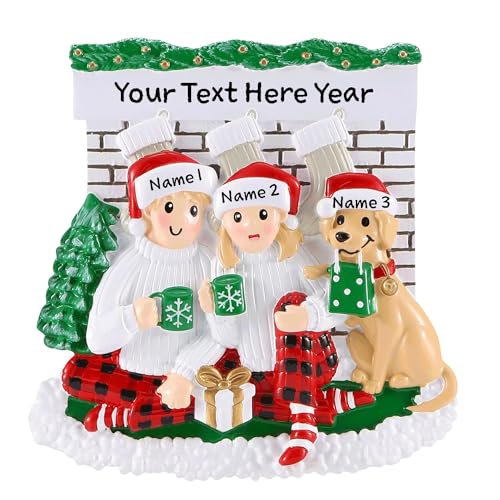Family Sitting in Front of Fireplace Personalized Christmas Ornament (Family of 2)