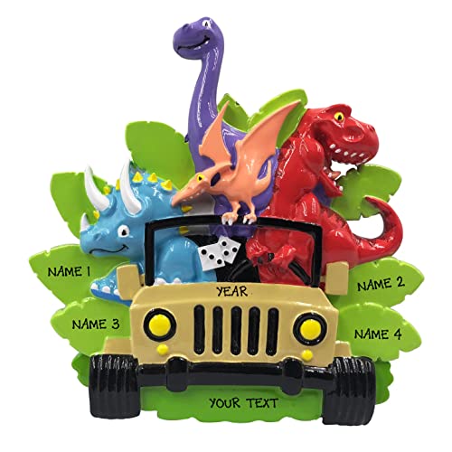 Dino Family of 4 Personalized Christmas Ornament