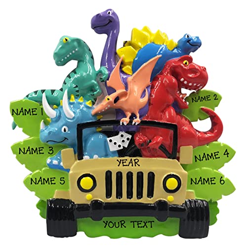 Personalized Dino Family of 6 Christmas Ornament