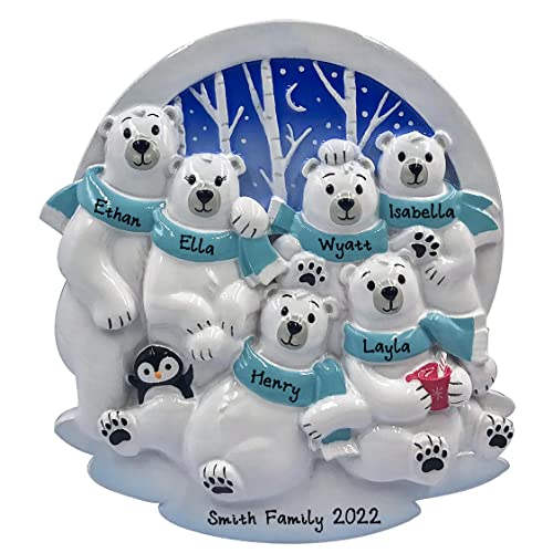 Personalized Family Ornament Polar Family of 6 Christmas Ornament