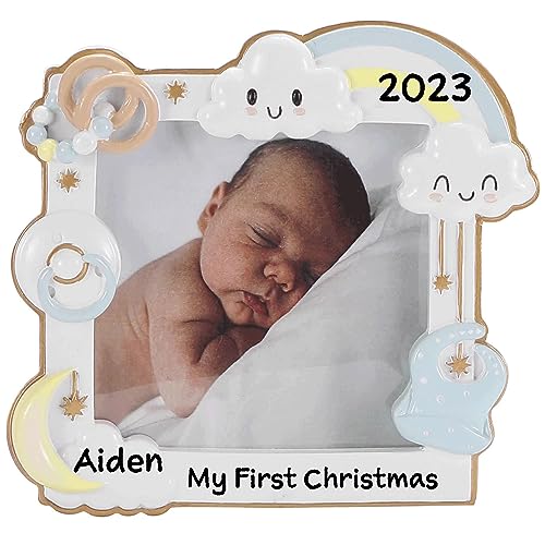 Baby Frame Personalized Ornament Baby`s First Christmas (Blue)
