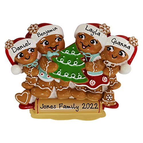 Personalized Family of 4 Nostalgic Gingerbread Ornament