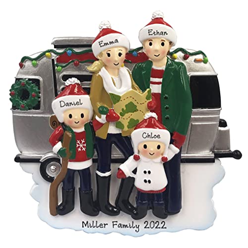 Personalized Motor Home Vacation RV Family of 4 Christmas Tree Ornament