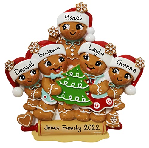 Personalized Family of 5 Nostalgic Gingerbread Ornament