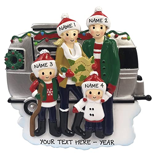 Personalized Motor Home Vacation RV Family of 4 Christmas Tree Ornament