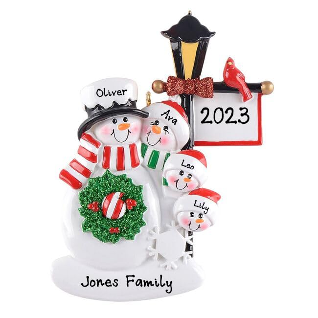 Personalized Snowman Family Christmas Ornaments - (Family of 4)