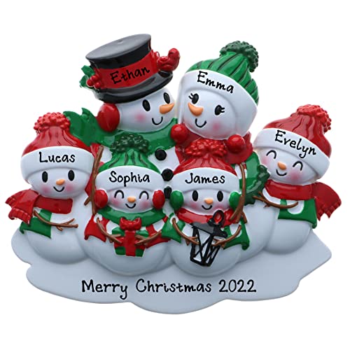 Personalized Snowman Family of 6 Christmas Ornament