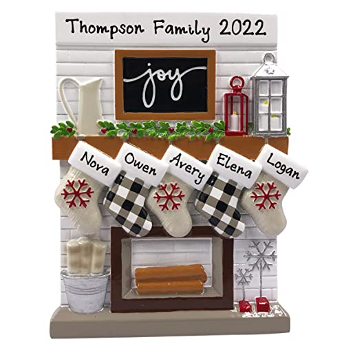 Personalized Fireplace Ornaments (Family of 5)