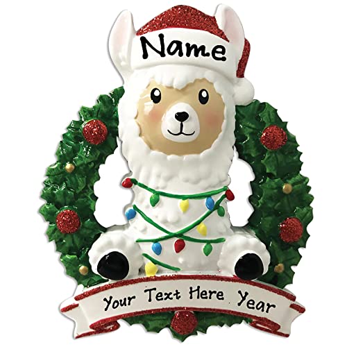 Baby Llama in WreathPersonalized Baby`s First Ornament- (Red)