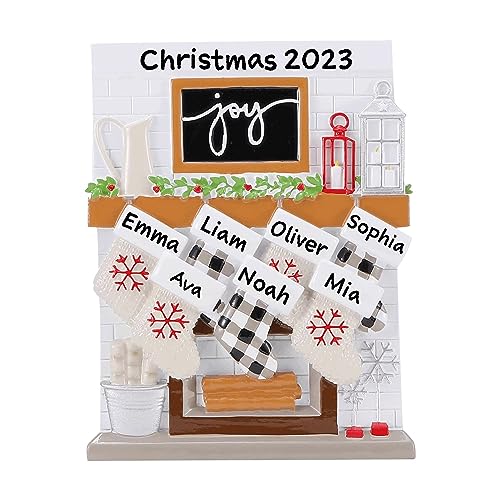 Fireplace Mantle Family Personalized Ornament 2023 (Family of 7)