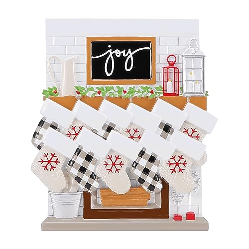 Fireplace Mantle Family Personalized Ornament 2023 (Family of 11)