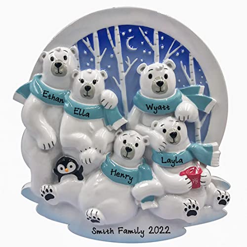 Personalized Family Ornament Polar Family of 5 Christmas Ornament