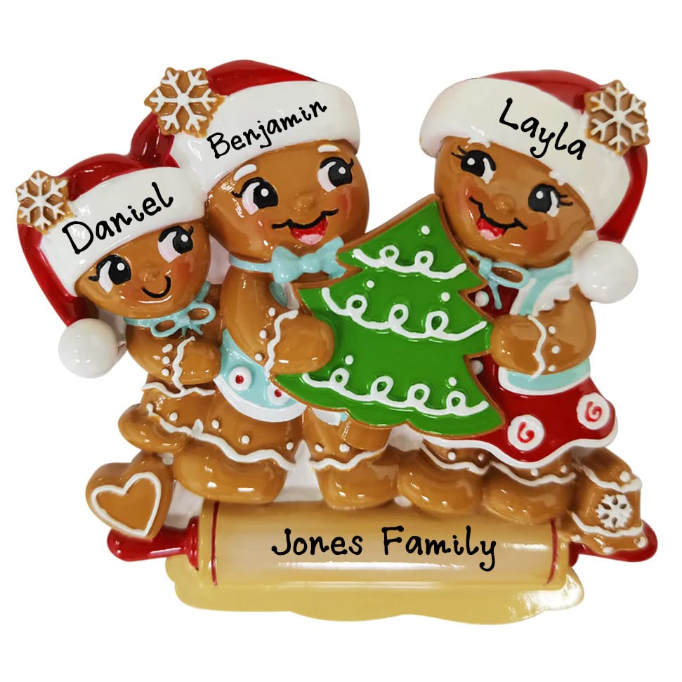 Personalized Family of 3 Nostalgic Gingerbread Ornament