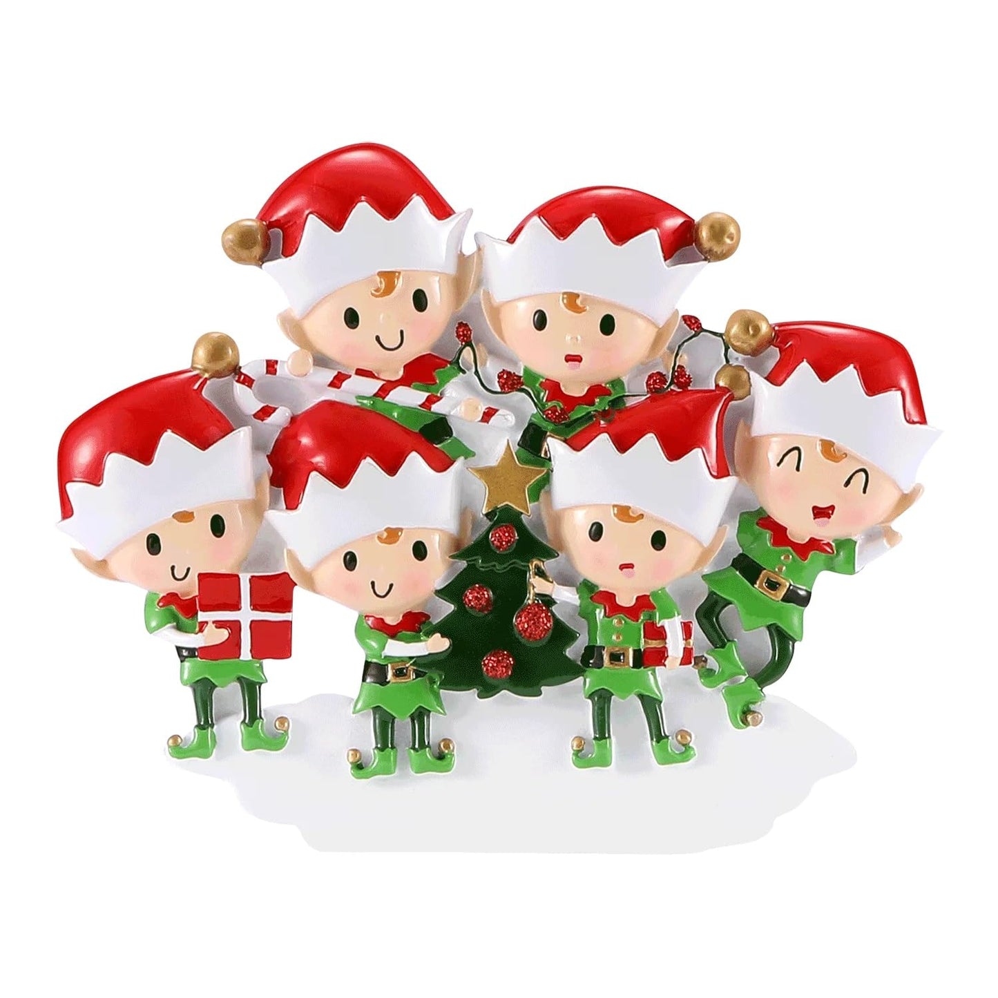 Elves Doing Things Personalized Christmas Ornament (Family of 6)