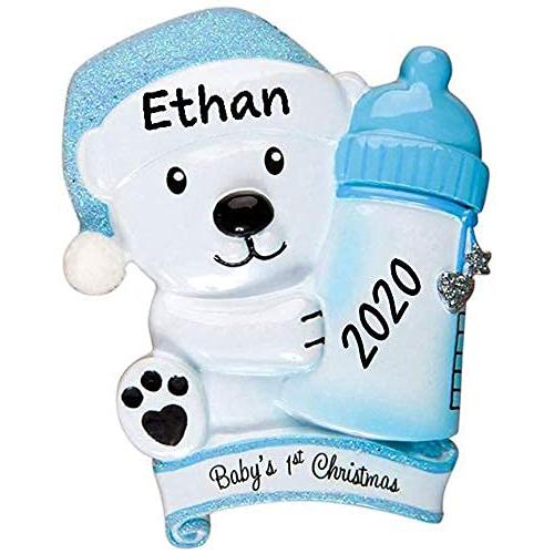 Baby Boy Blue Polar Bear Baby`s First Christmas Ornament