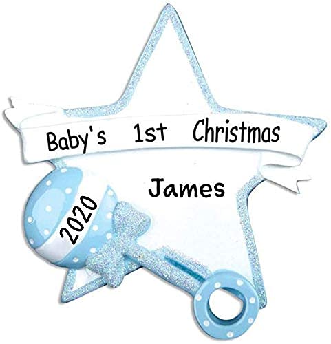 Baby Boy Rattle Star Ornament (Blue)