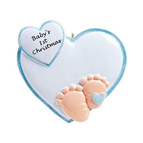 Personalized Baby Feet in Heart Ornament (Blue)