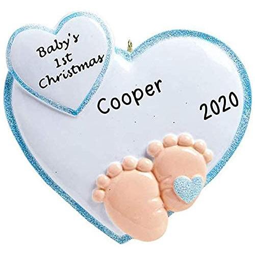 Personalized Baby Feet in Heart Ornament (Blue)