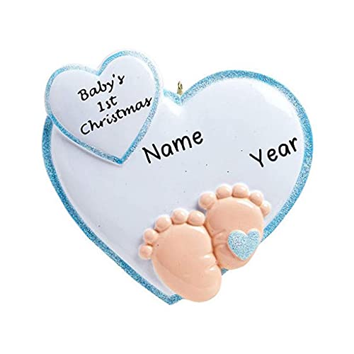 Baby Feet in Heart Ornament (Blue)