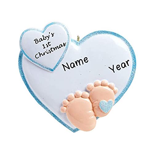 Personalized Baby Feet in Heart Ornament (Blue) Default Title