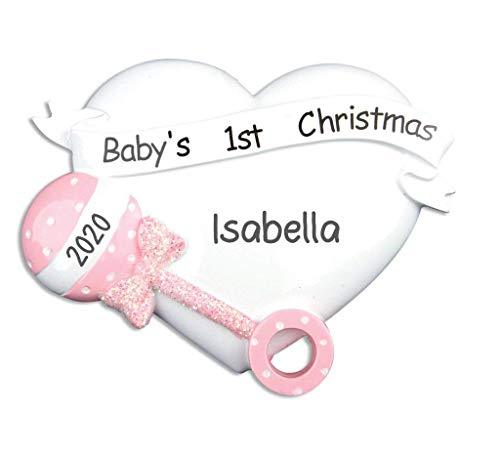 Baby Girl Rattle Star Ornament (Pink)