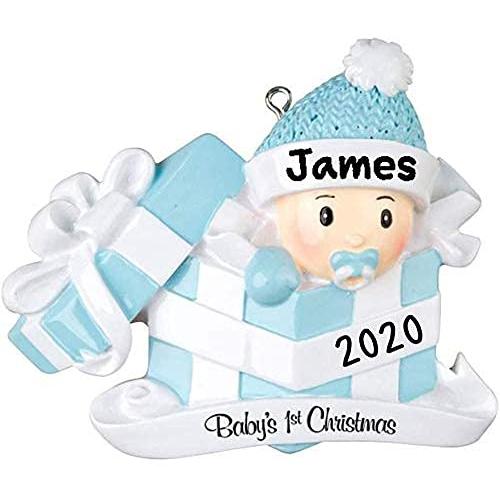 Baby in Present Ornament (Blue)