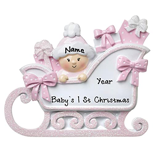 Baby in Sleigh Ornament (Pink)