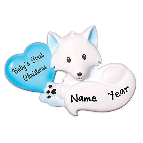 Baby`s First Christmas Fox Zoo Ornament (Blue)