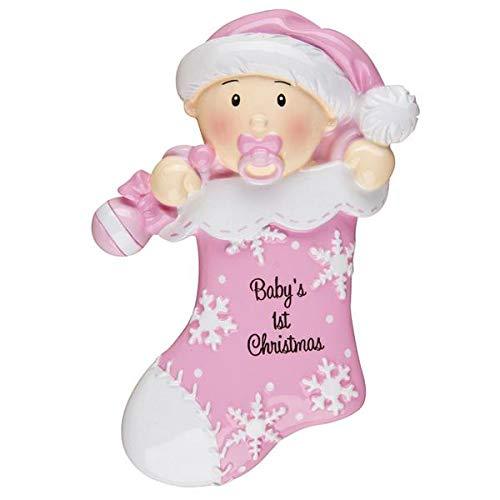 Baby's First Christmas Ornament (Pink Baby Stocking)