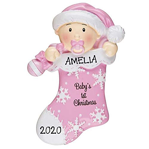 Baby's First Christmas Ornament (Pink Baby Stocking)