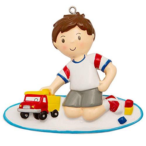 Boy Playing with Truck Ornament