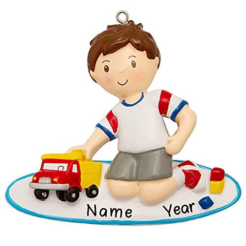 Boy Playing with Truck Ornament