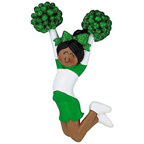 Cheerleader Personalized Ornament (Green Female African American)