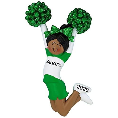 Cheerleader Personalized Ornament (Green Female African American)