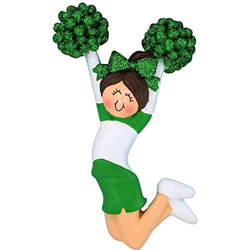 Cheerleader Ornament (Green Female Brunette)