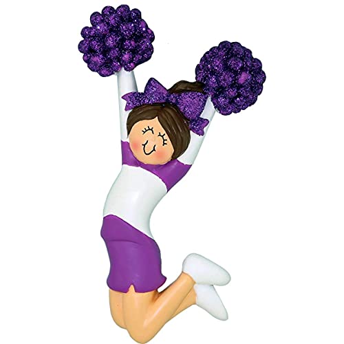 Cheerleader Ornament (Purple Female Brunette)