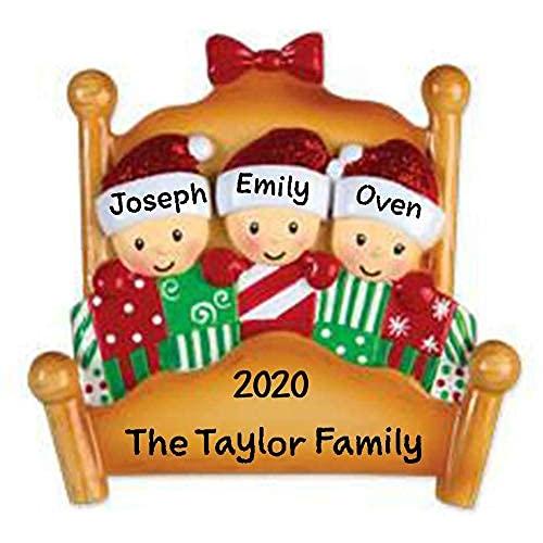 Christmas Morning Bed Family Ornament (Family of 3)