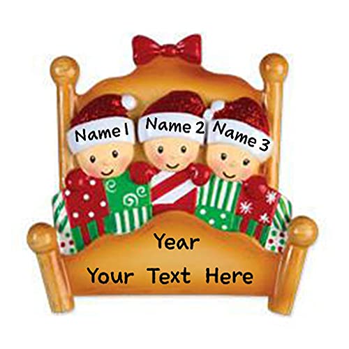 Christmas Morning Bed Family Ornament (Family of 3)